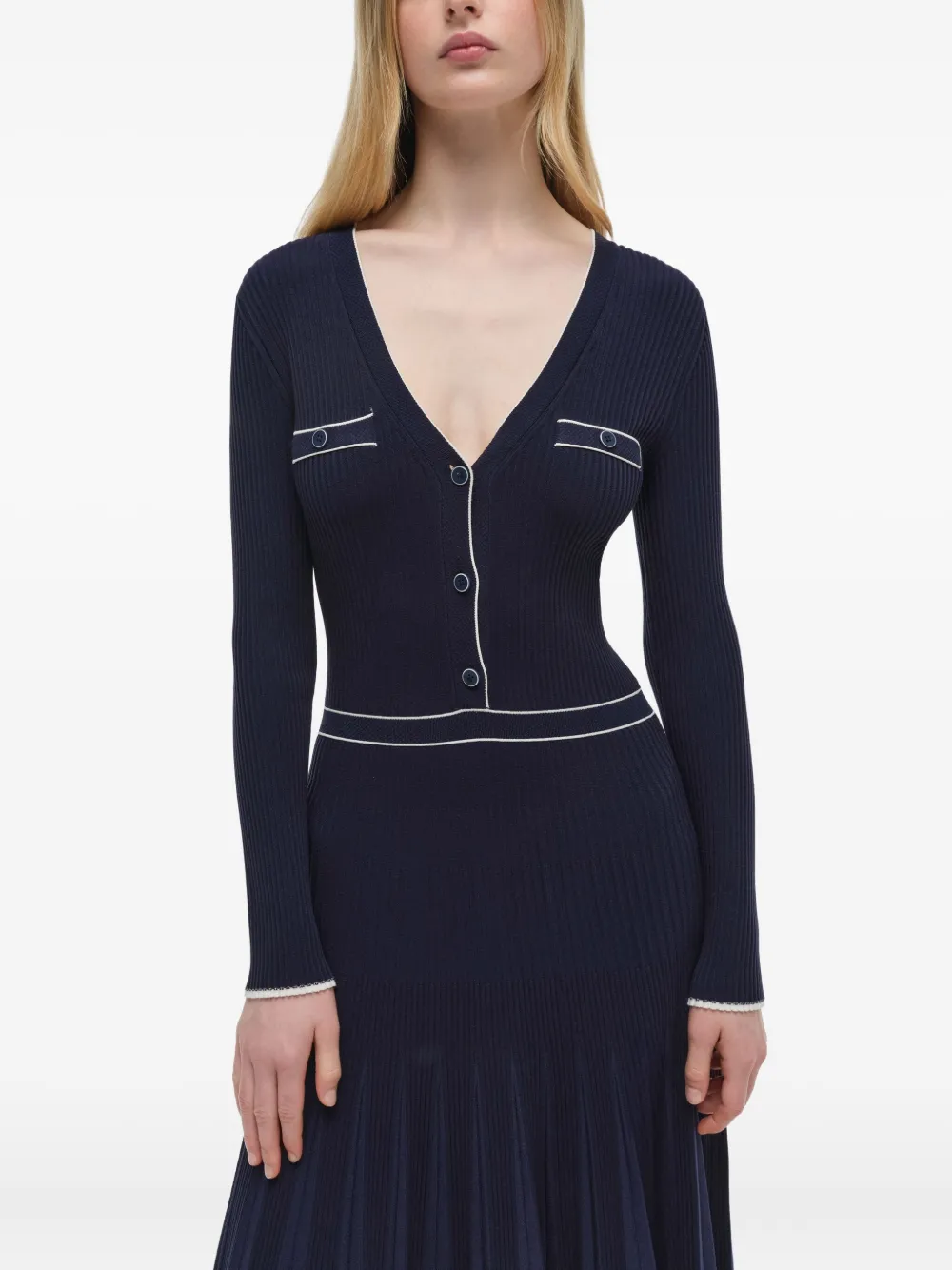 Simkhai Heloisa geribbelde midi-jurk met knopen en V-hals Blauw