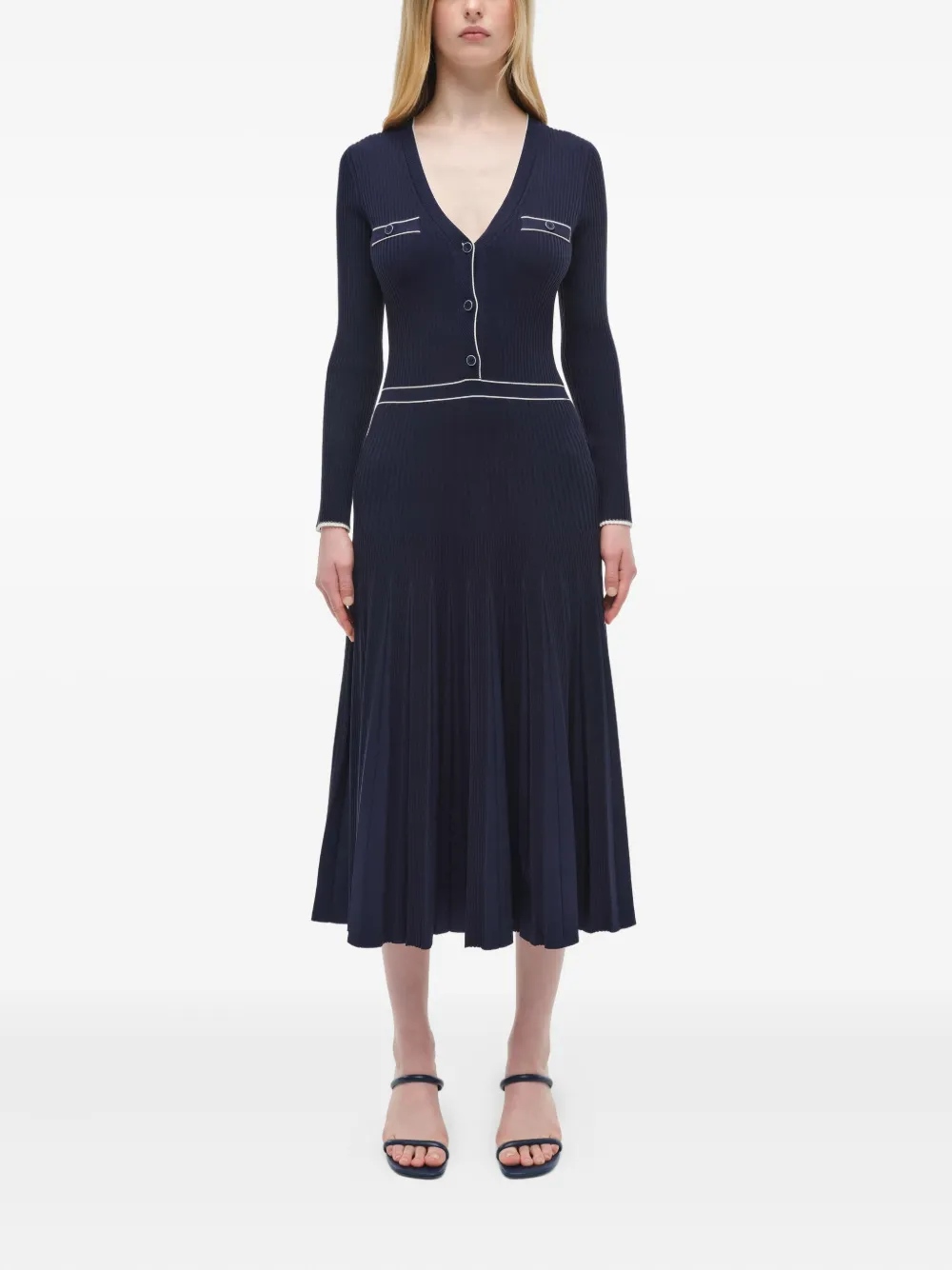 Simkhai Heloisa geribbelde midi-jurk met knopen en V-hals Blauw