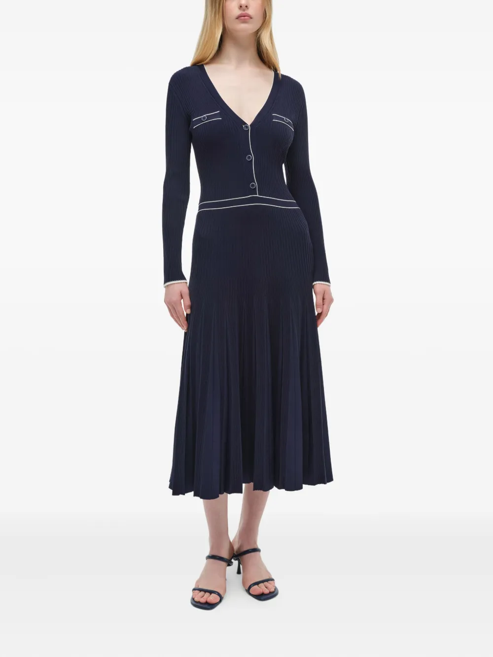 Simkhai Heloisa geribbelde midi-jurk met knopen en V-hals Blauw
