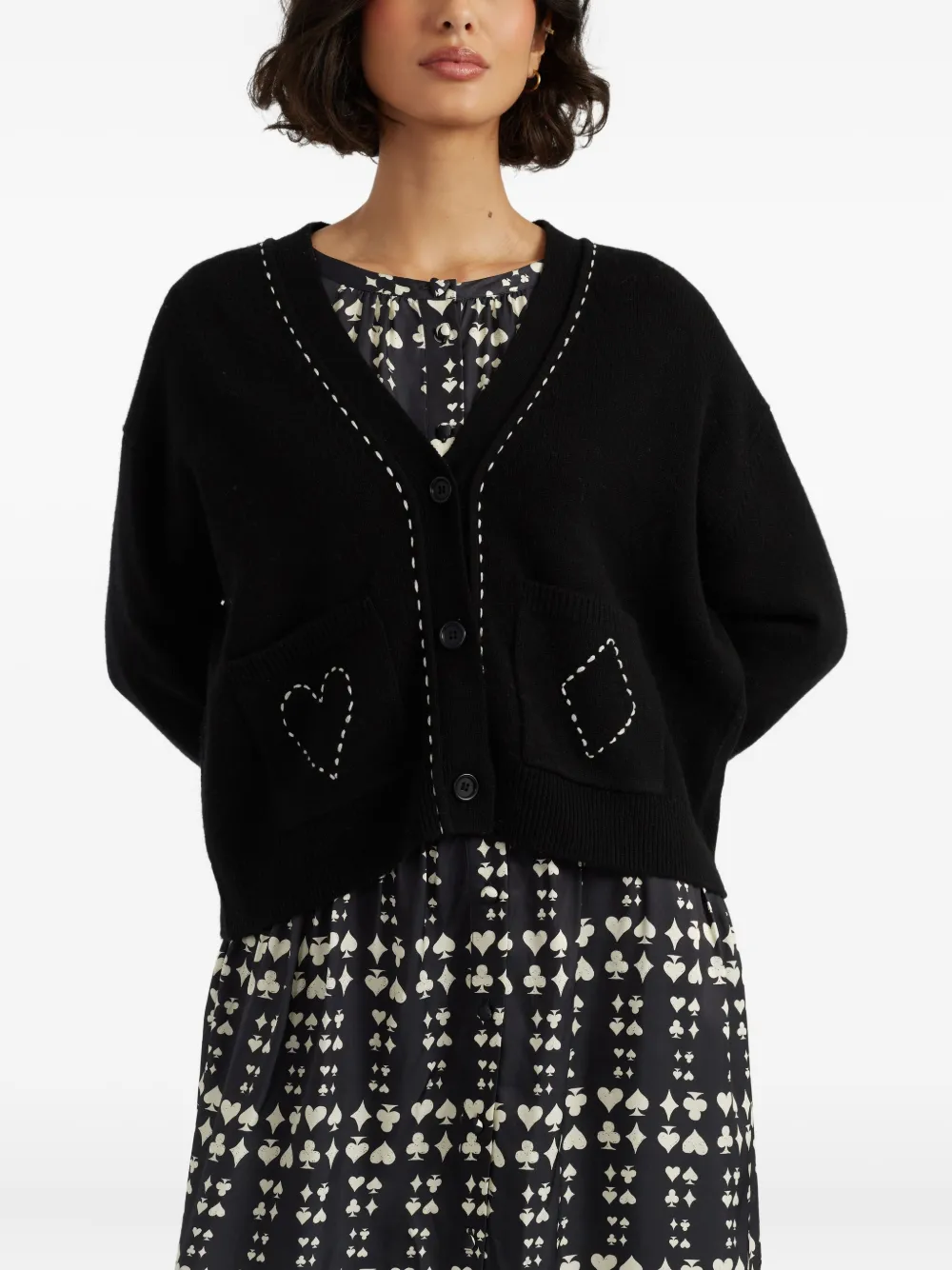 Chinti & Parker Queen Of Hearts Button Cardigan In Black