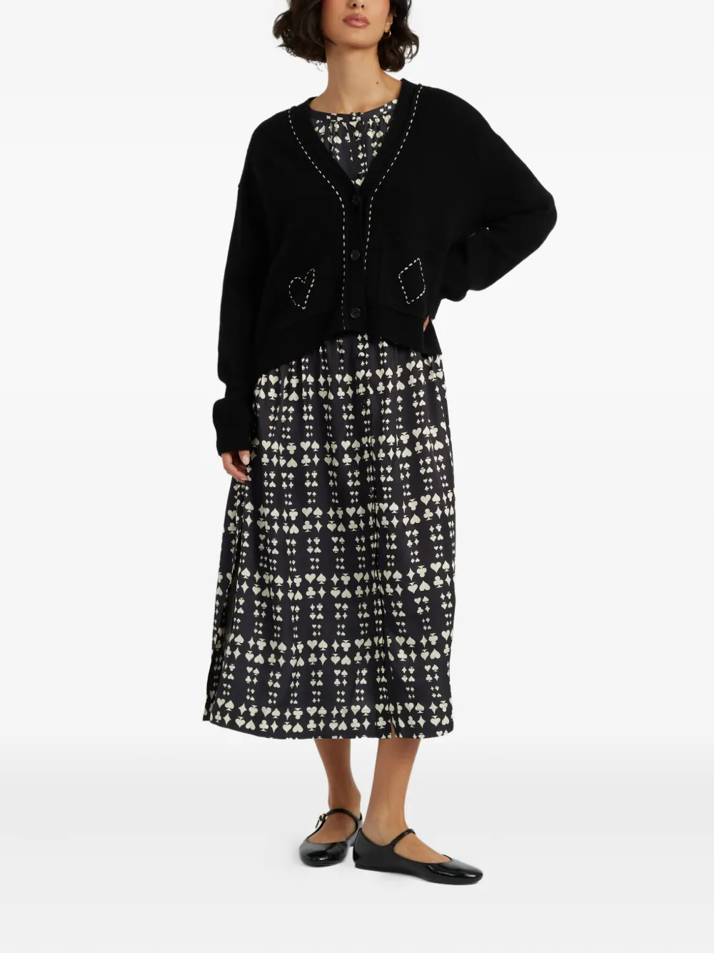 Chinti & Parker Queen Of Hearts Button Cardigan In Black