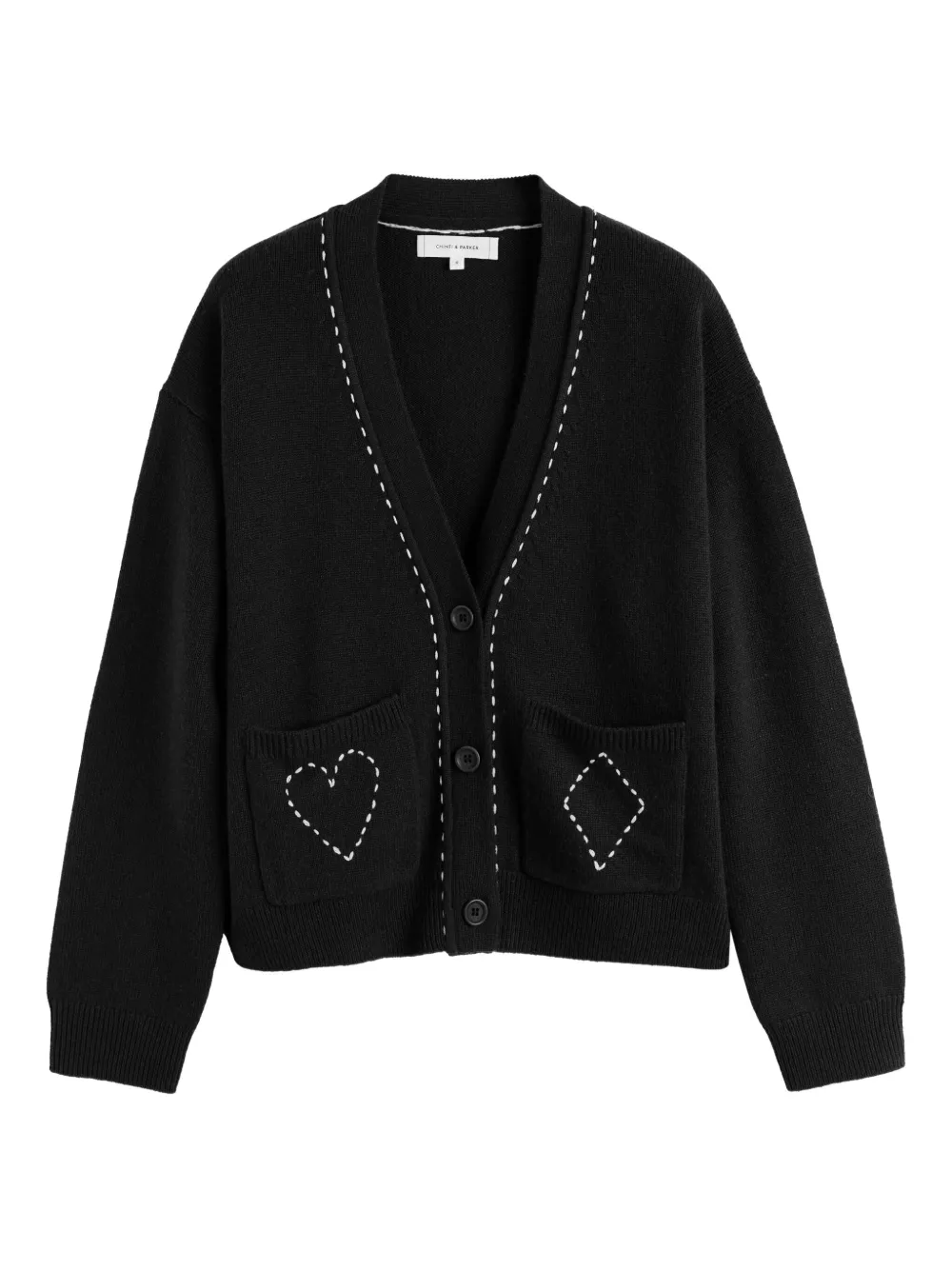 Chinti & Parker Queen Of Hearts Button Cardigan In Black