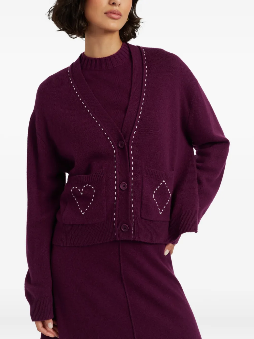 Chinti & Parker Wool Cashmere Queen Of Hearts Cardigan In Purple