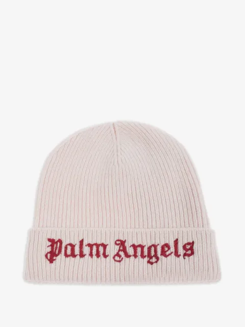 Palm Angels Kids gorro tejido de canalé con logo bordado