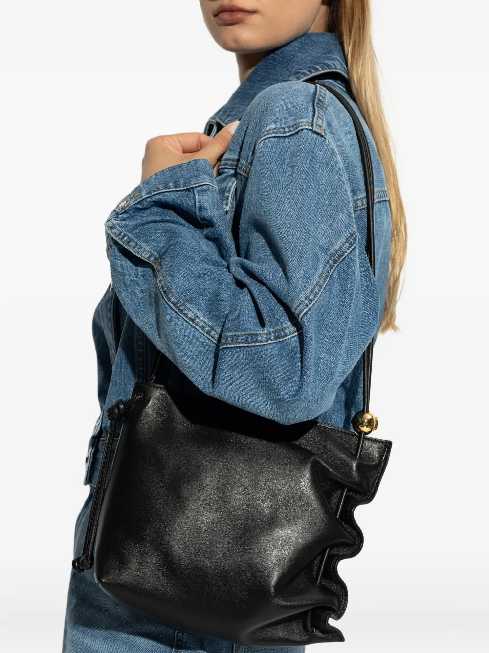 Furla ruched leather shoulder bag Zwart