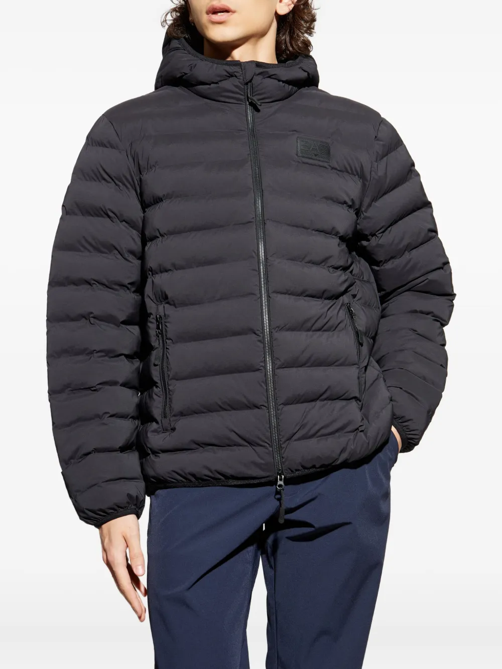 Ea7 Emporio Armani Gewatteerd jack met logopatch Zwart