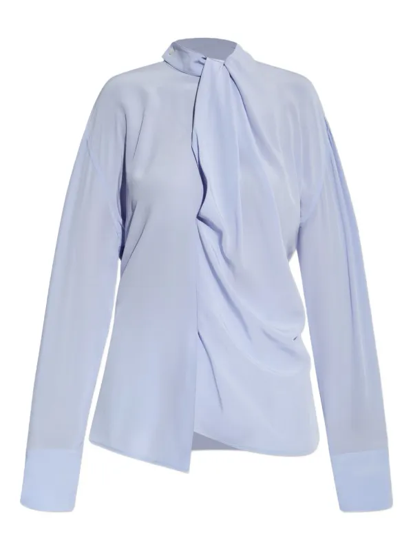 Victoria Beckham Draped Silk Blouse in Blue