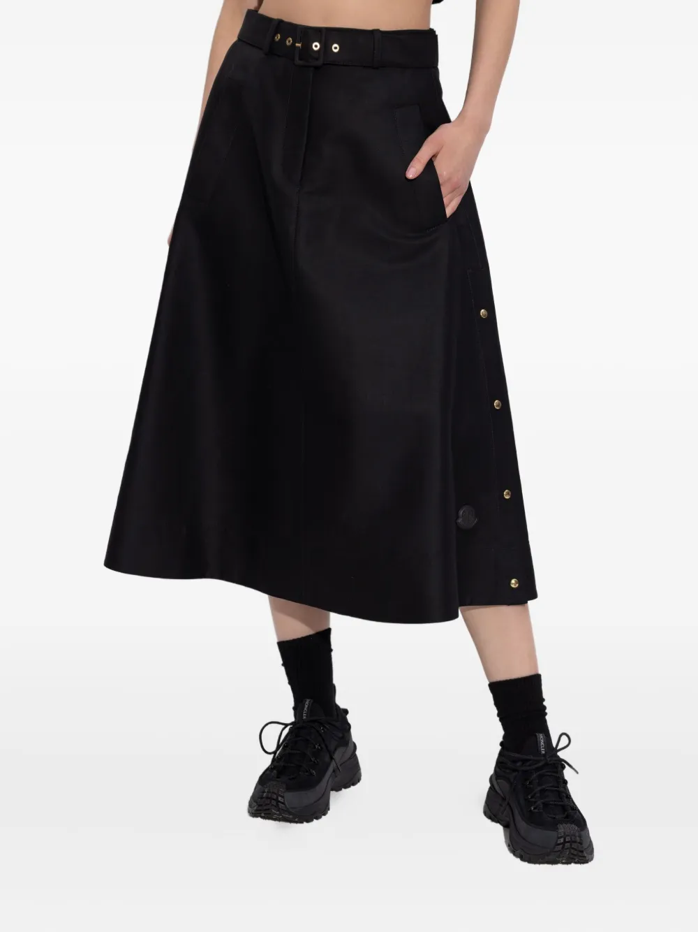 Moncler Midi-rok met knoopsluiting en ceintuur Zwart
