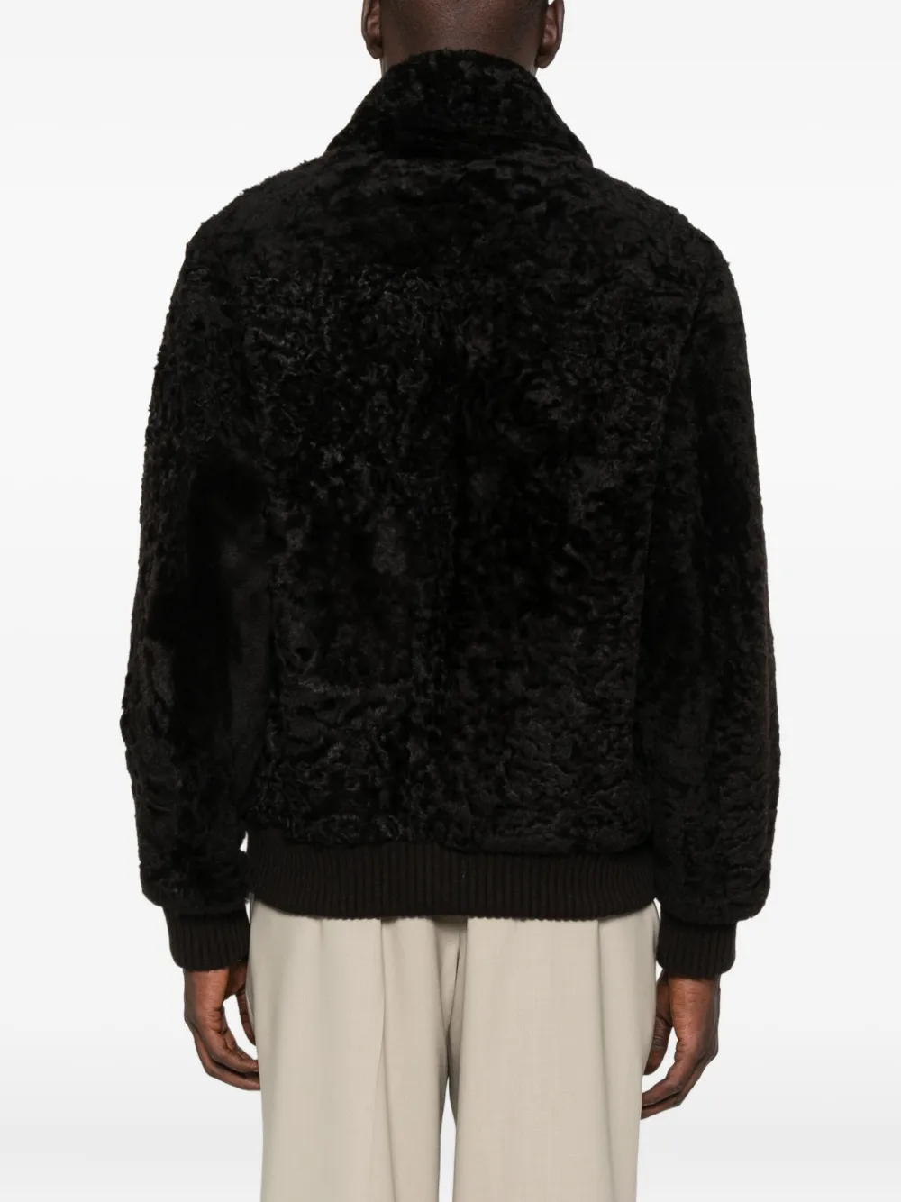 P.a.r.o.s.h Lamb-fur Zip-up Bomber Jacket In Black