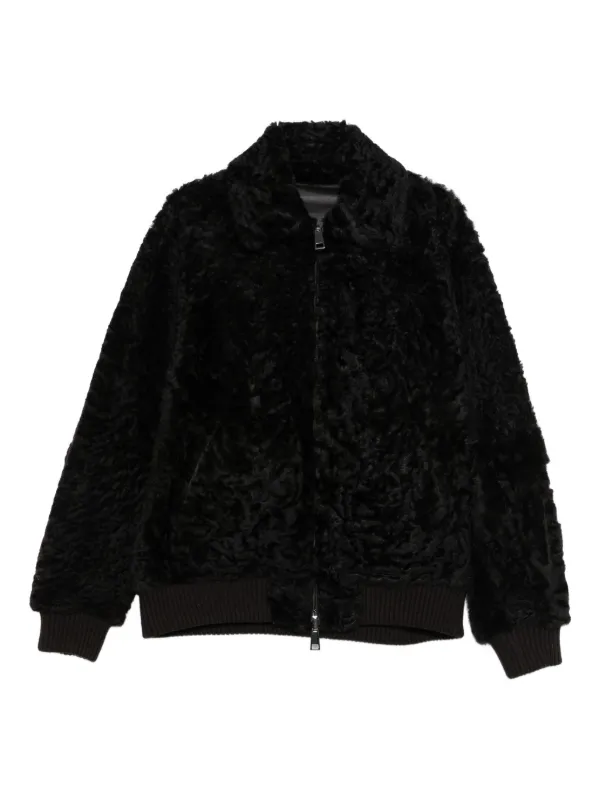 lamb-fur zip-up Bomber Jacket Brown FARFETCH IN