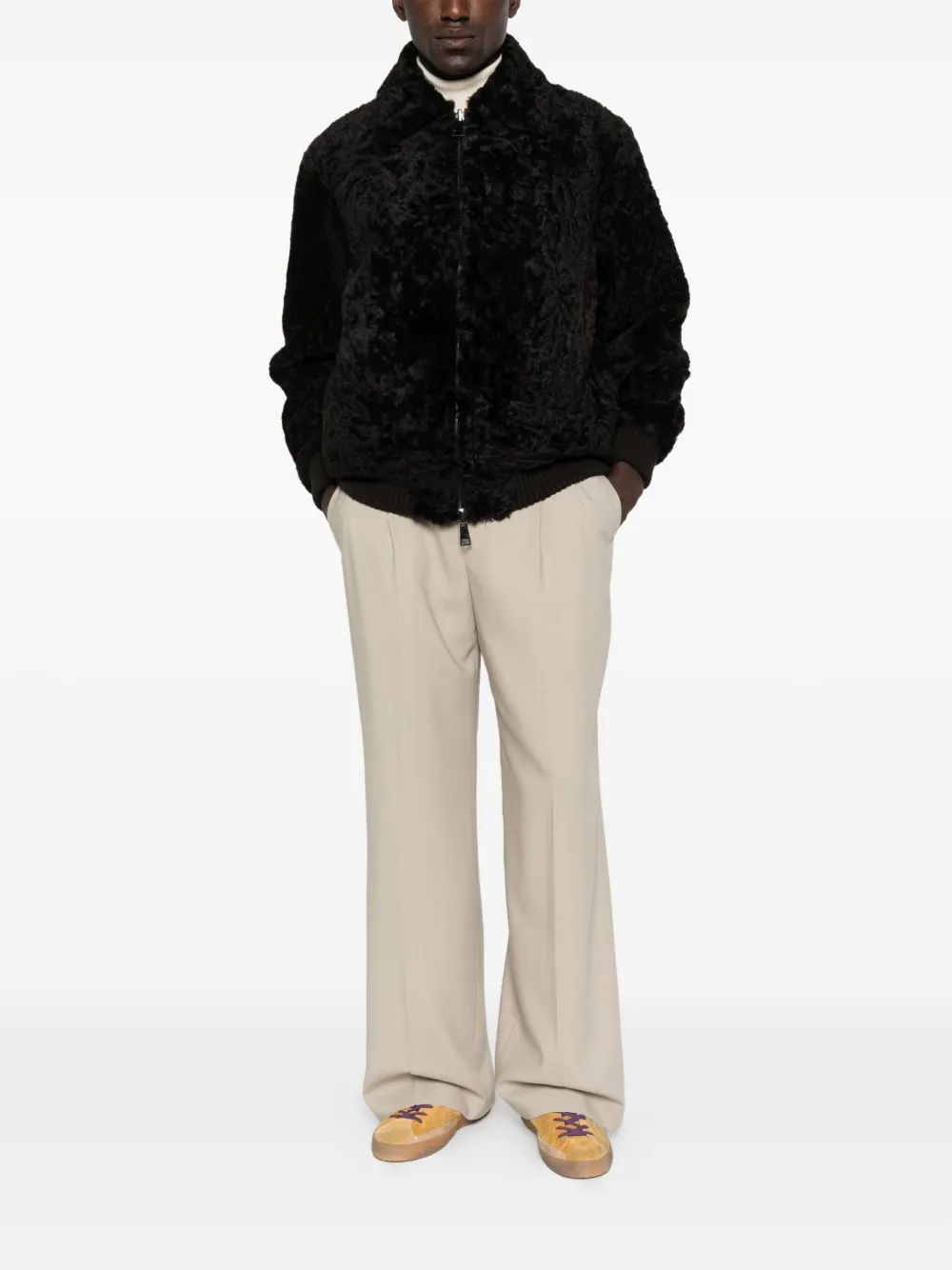 P.a.r.o.s.h Lamb-fur Zip-up Bomber Jacket In Black