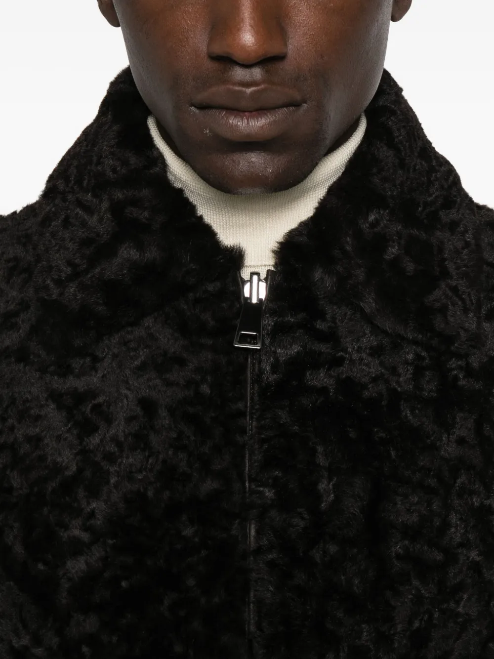 P.a.r.o.s.h Lamb-fur Zip-up Bomber Jacket In Black