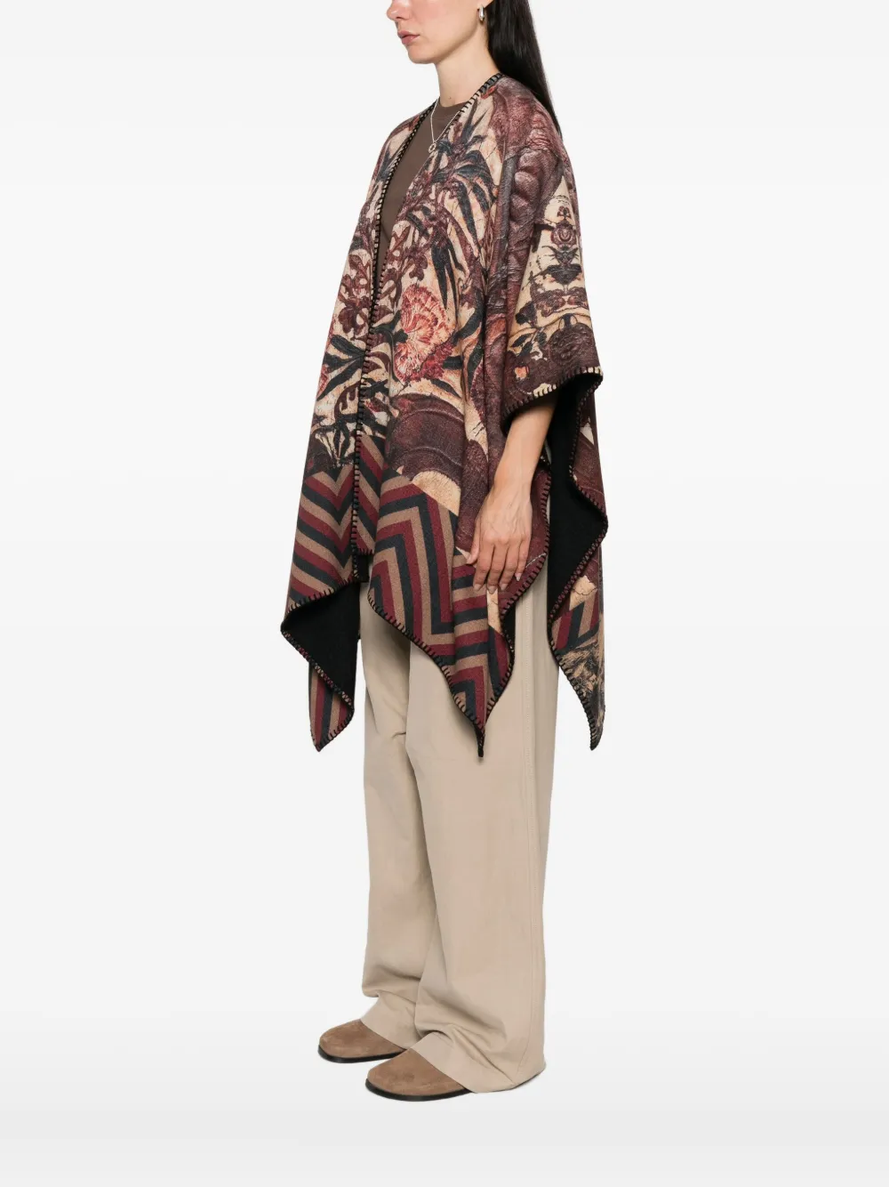 Pierre-Louis Mascia Wollen poncho met print Bruin