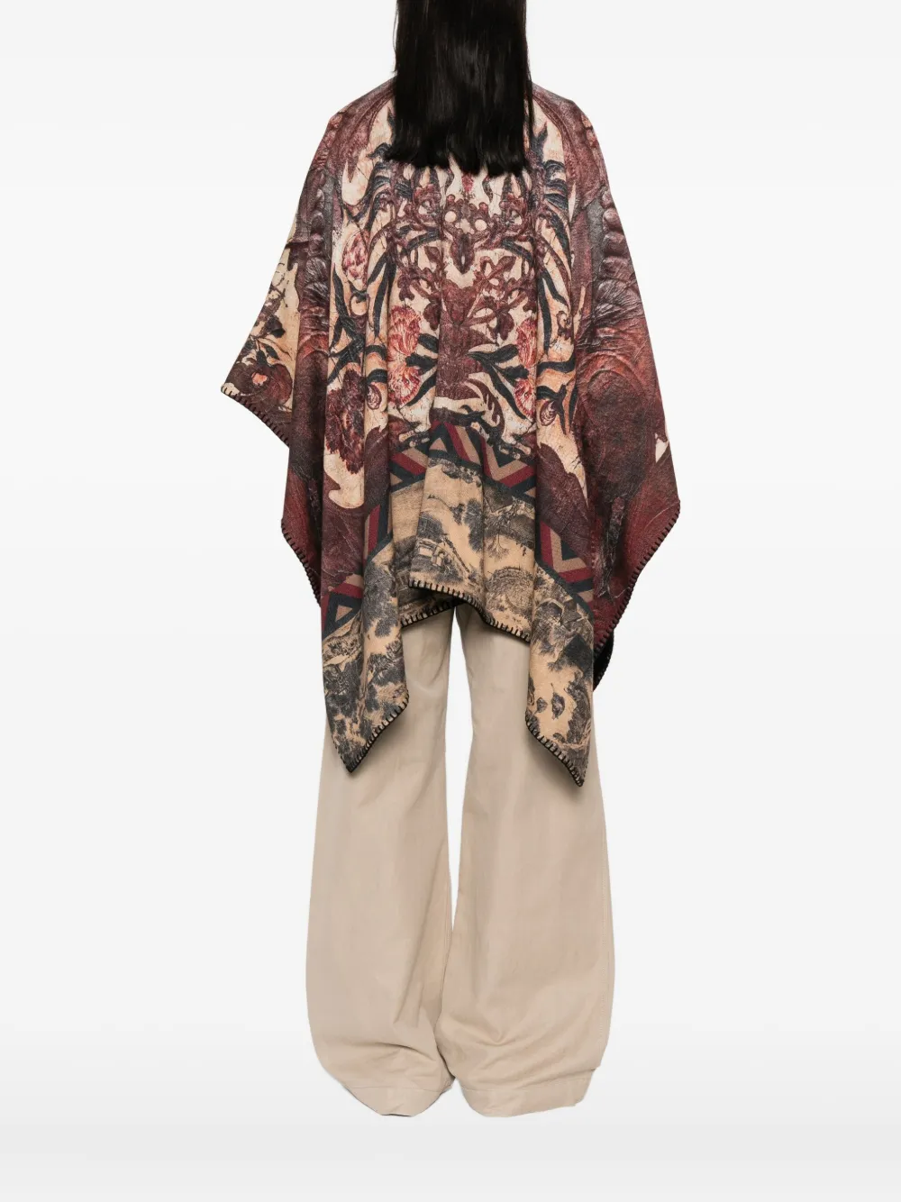 Pierre-Louis Mascia Wollen poncho met print Bruin