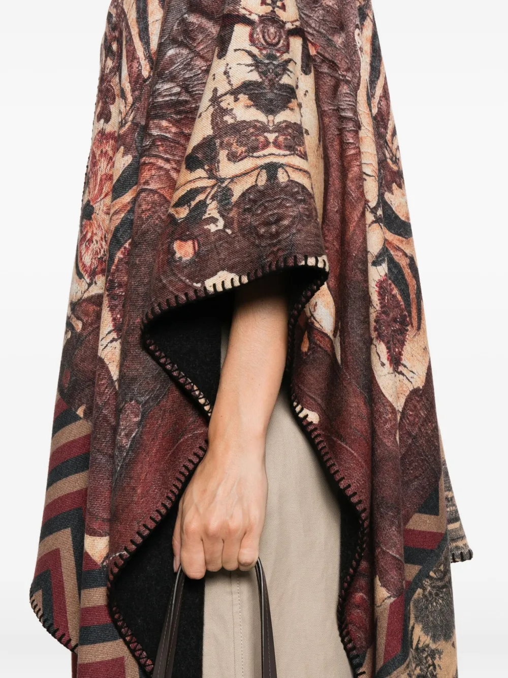 Pierre-Louis Mascia Wollen poncho met print Bruin