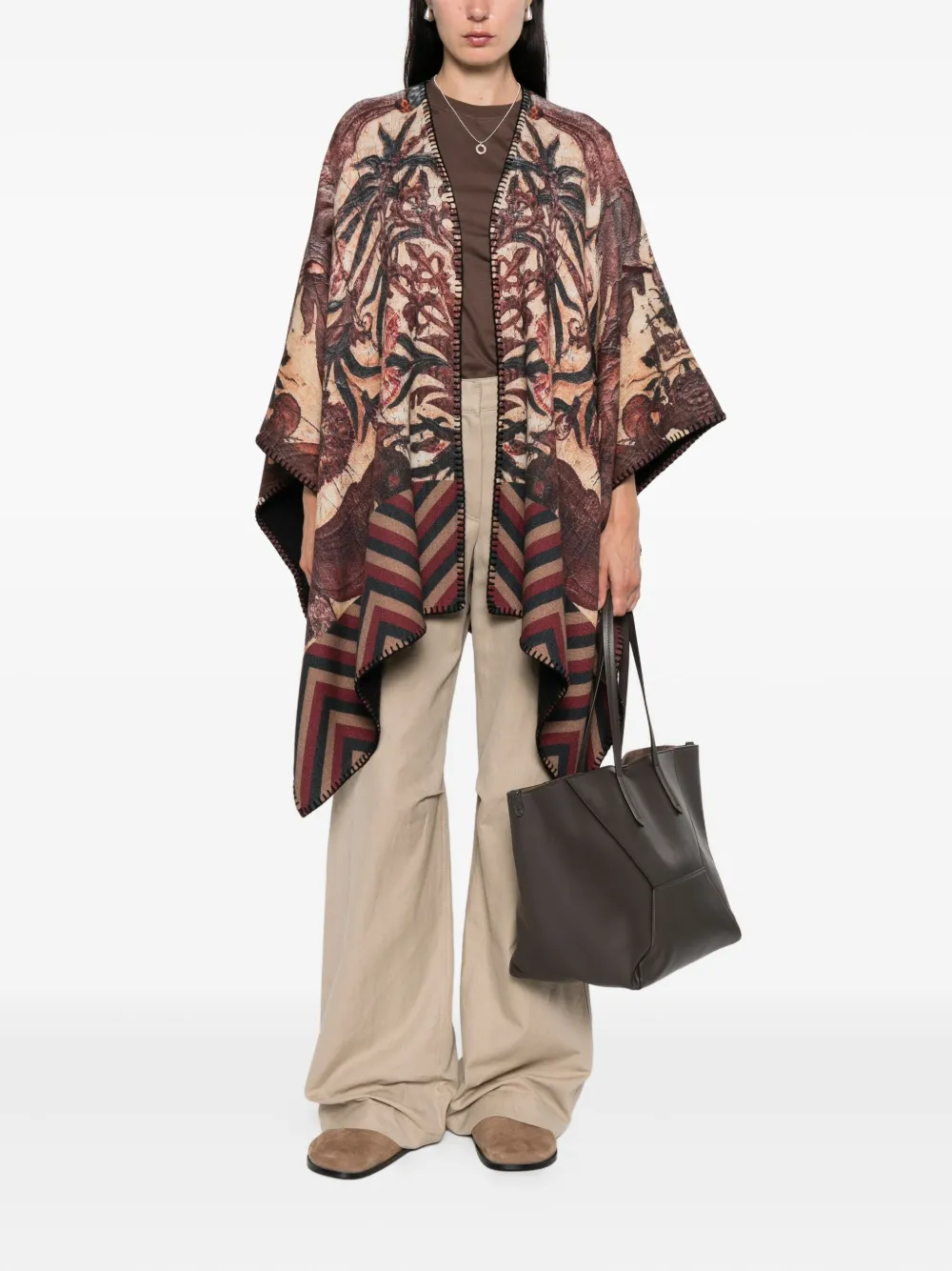 Pierre-Louis Mascia Wollen poncho met print Bruin