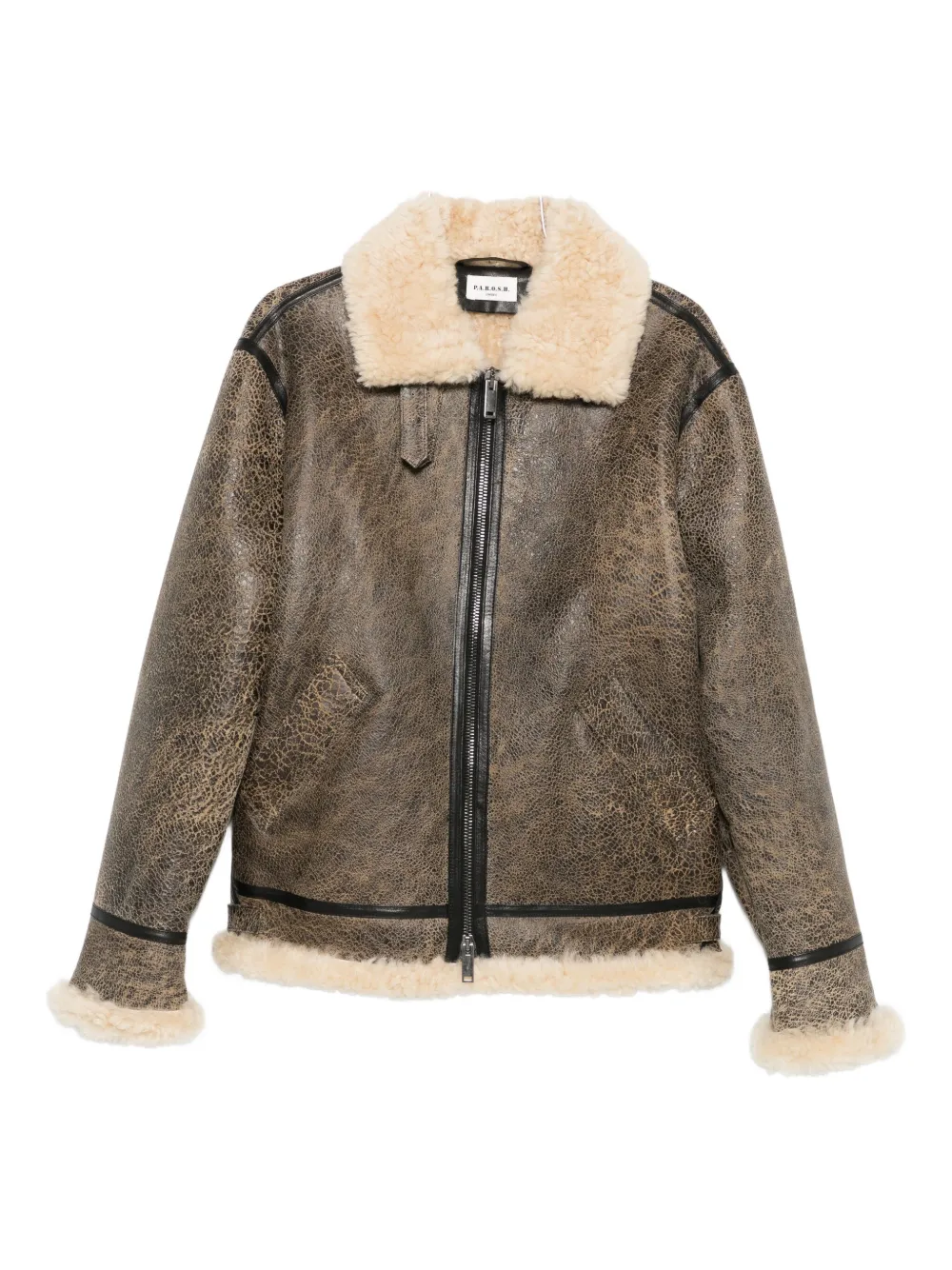 P.A.R.O.S.H. Giacca Giubbotto in shearling e pelle con zip - Marrone