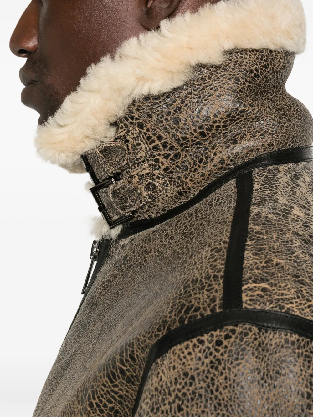 P.a.r.o.s.h Giubbotto Shearling Zip-front Leather Jacket In Brown