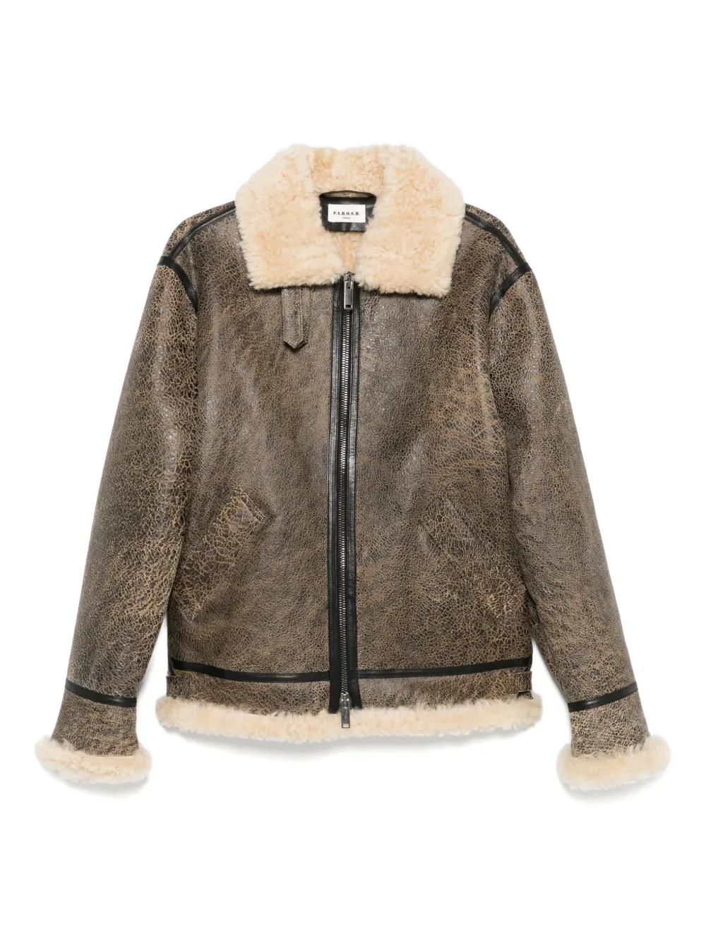 P.a.r.o.s.h Giubbotto Shearling Zip-front Leather Jacket In Brown