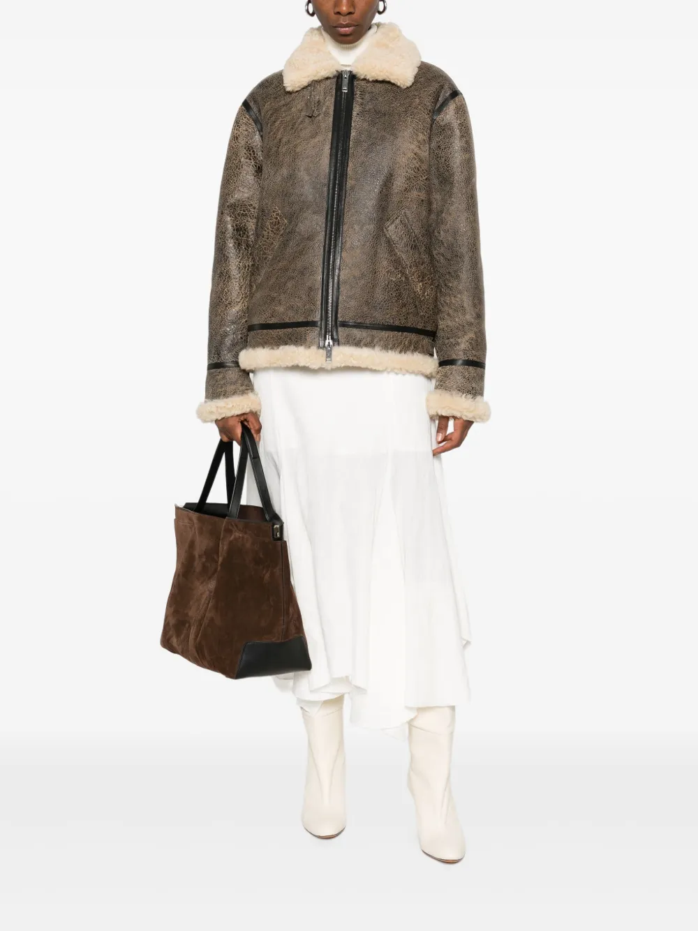P.a.r.o.s.h Giubbotto Shearling Zip-front Leather Jacket In Brown