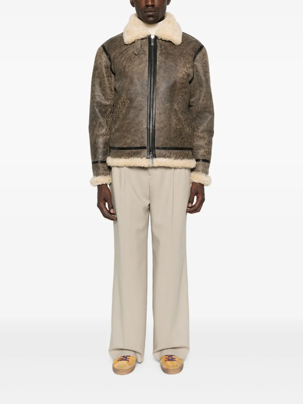 P.a.r.o.s.h Giubbotto Shearling Zip-front Leather Jacket In Brown