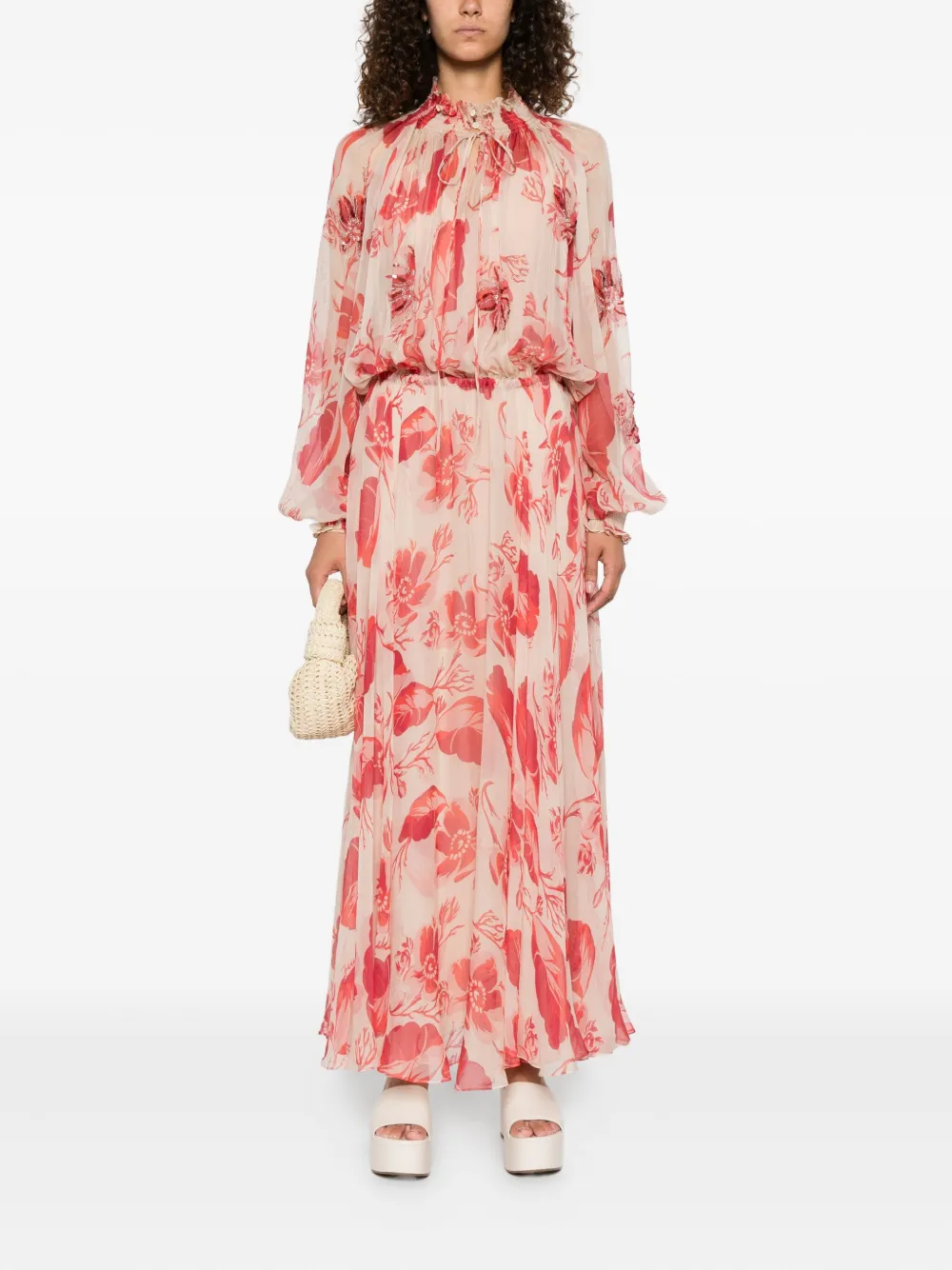 FENDI Maxi-jurk met bloemenprint Beige