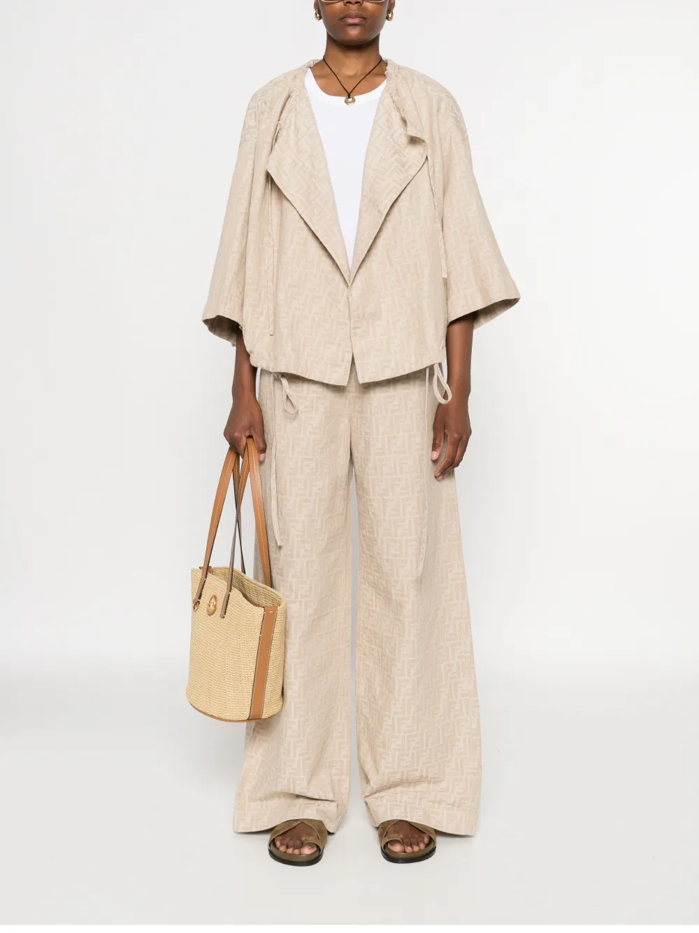 FENDI Jack met trekkoord en FF-jacquard Beige