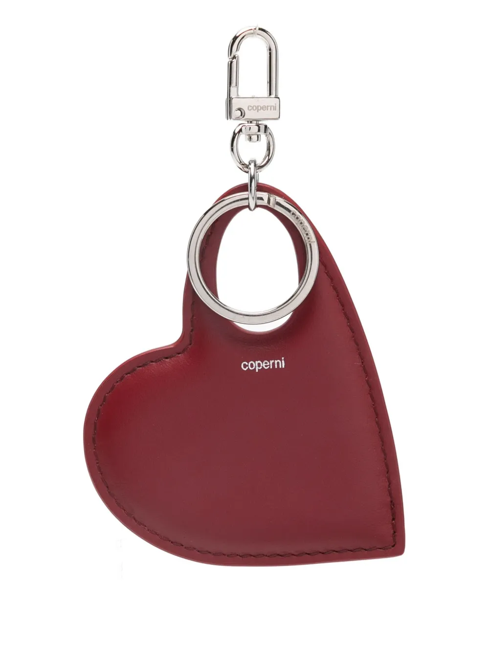 Coperni Heart-shape Leather Keyring In Burgundy