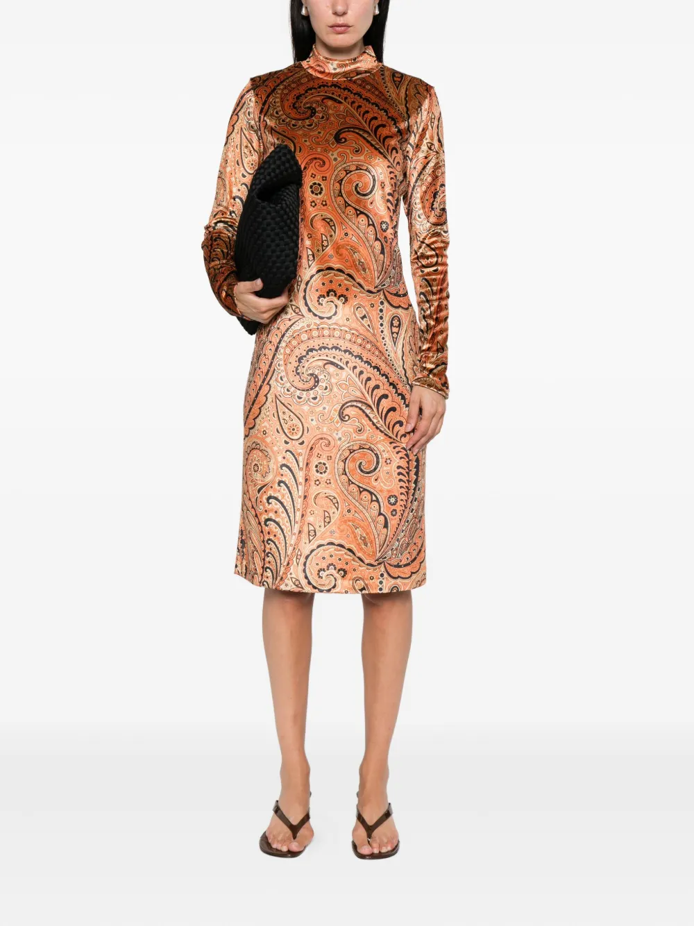ETRO Midi-jurk met paisley-print en gedrapeerde hals Beige