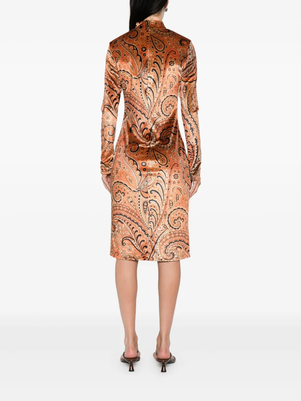 ETRO Midi-jurk met paisley-print en gedrapeerde hals Beige