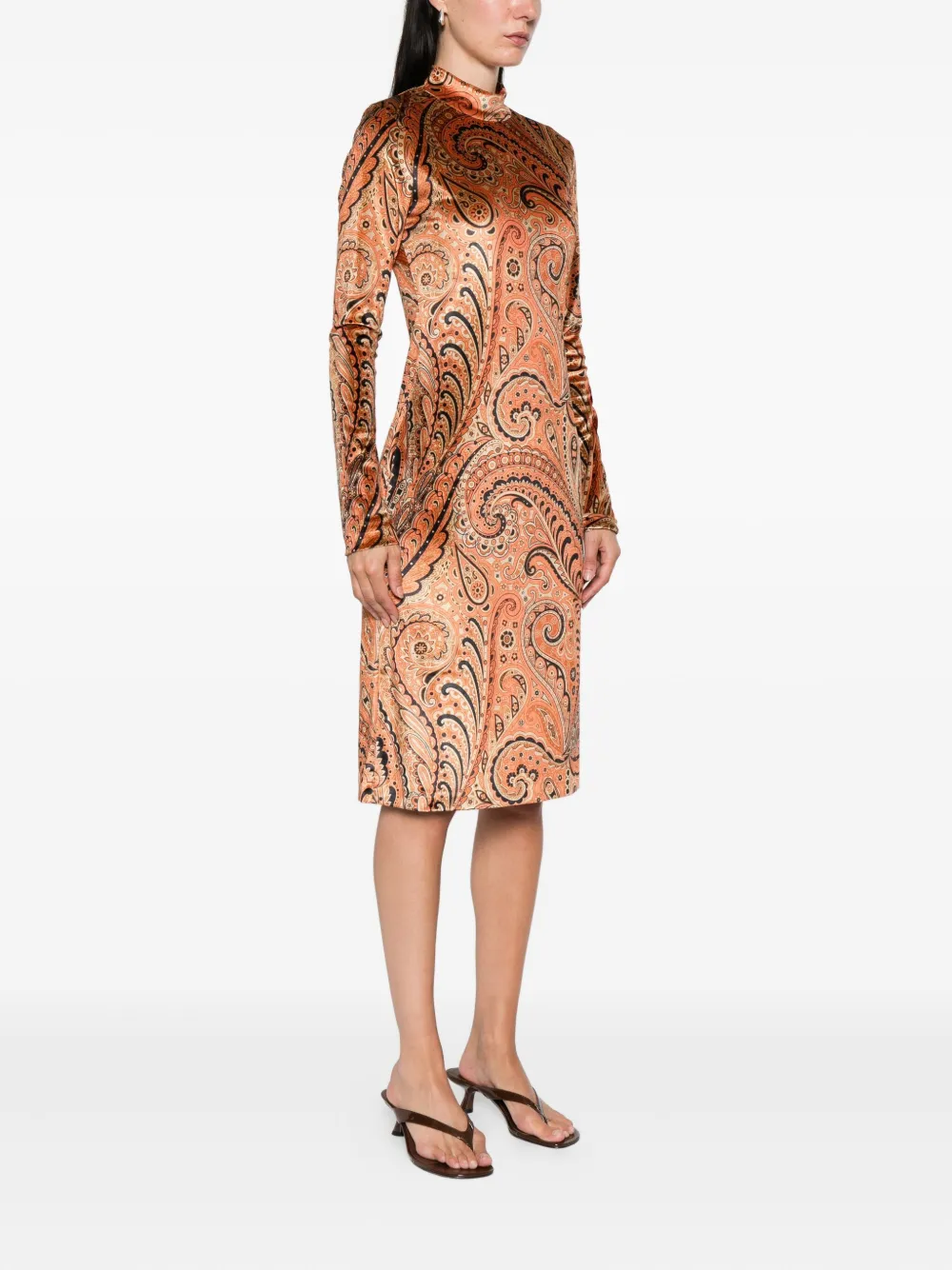 ETRO Midi-jurk met paisley-print en gedrapeerde hals Beige
