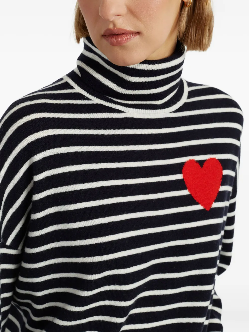 Chinti & Parker Heart-detail Striped Roll-neck Jumper In Black