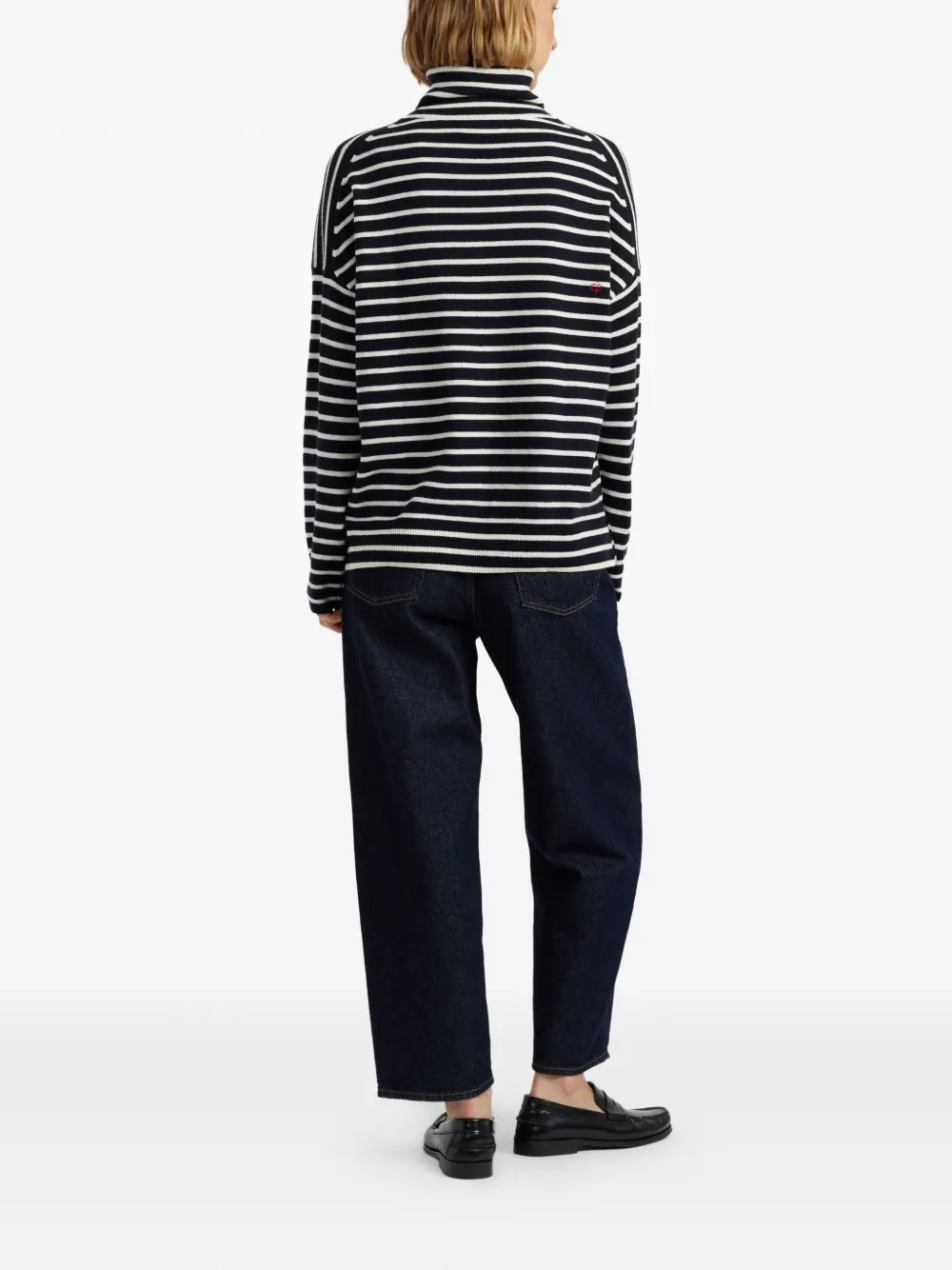 Chinti & Parker Heart-detail Striped Roll-neck Jumper In Black