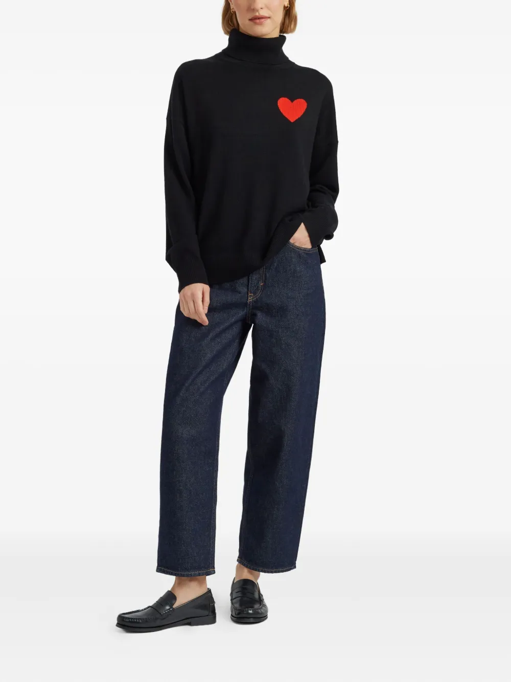 Chinti & Parker Breton Heart Roll-neck Sweater In Black