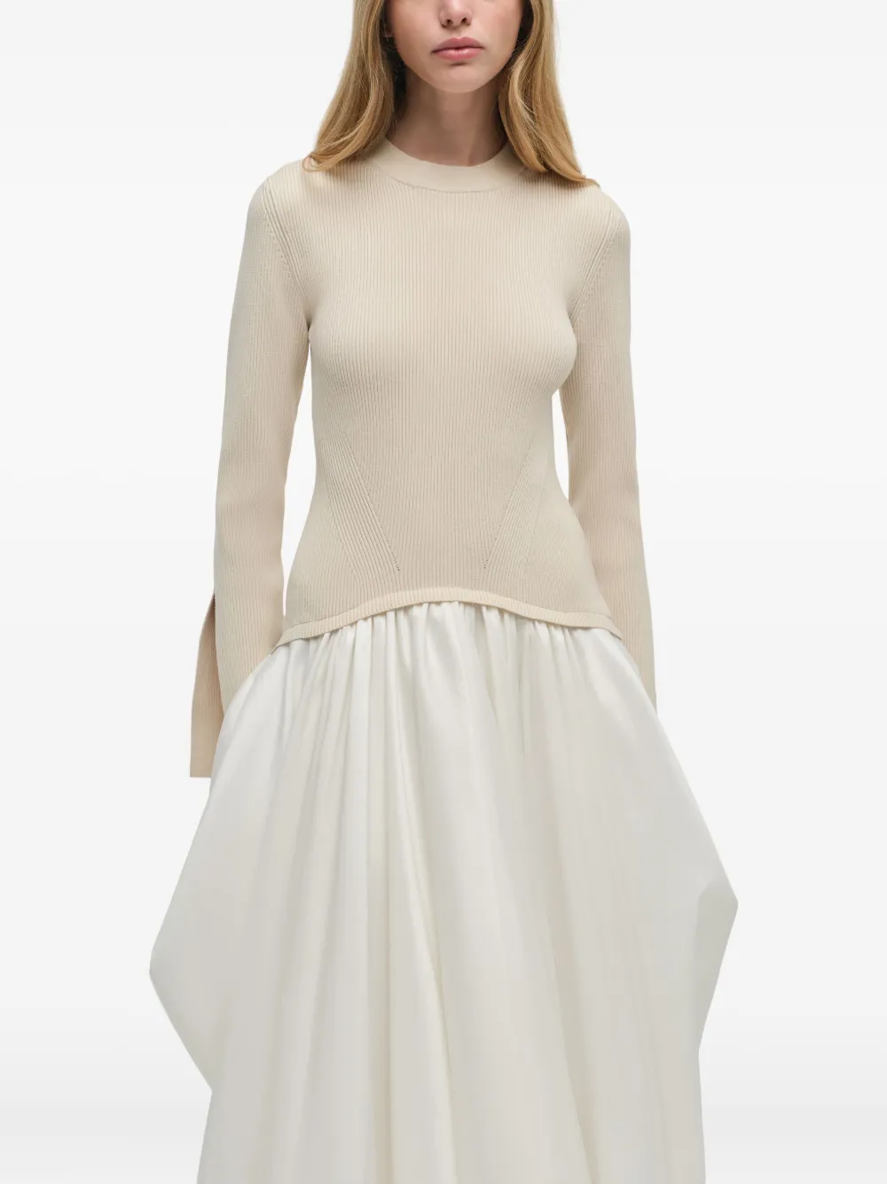 Simkhai Gebreide midi-jurk met ballonrok Beige