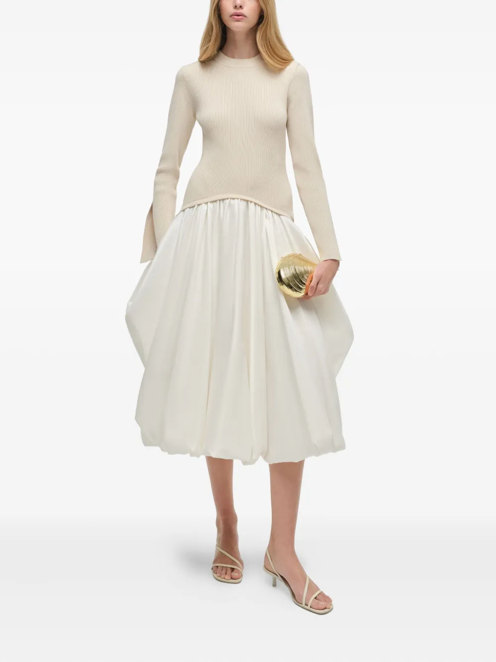 Simkhai Gebreide midi-jurk met ballonrok Beige