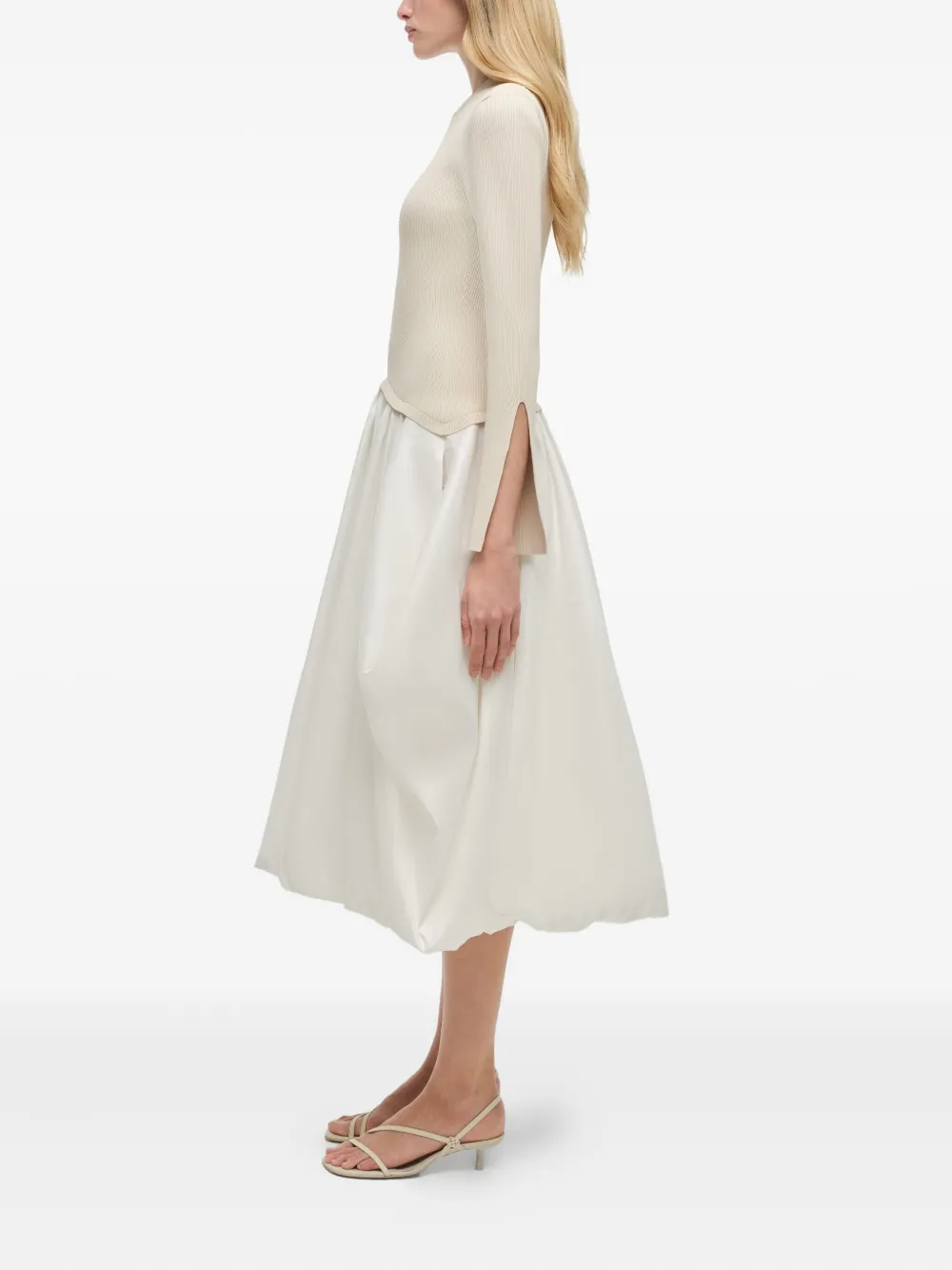 Simkhai Gebreide midi-jurk met ballonrok Beige