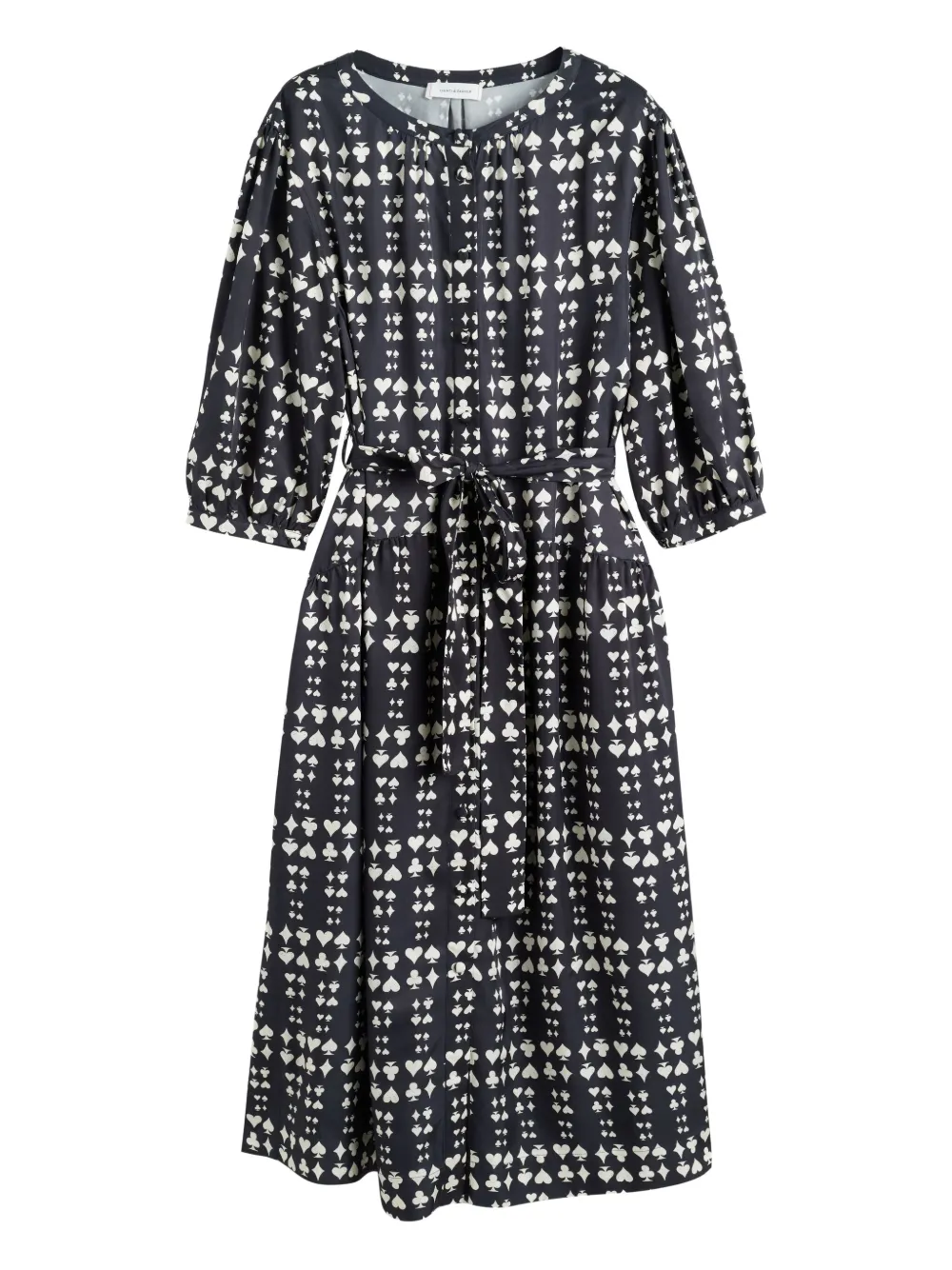 Chinti & Parker Queen Of Hearts Printed Belted Midi Dress In Black