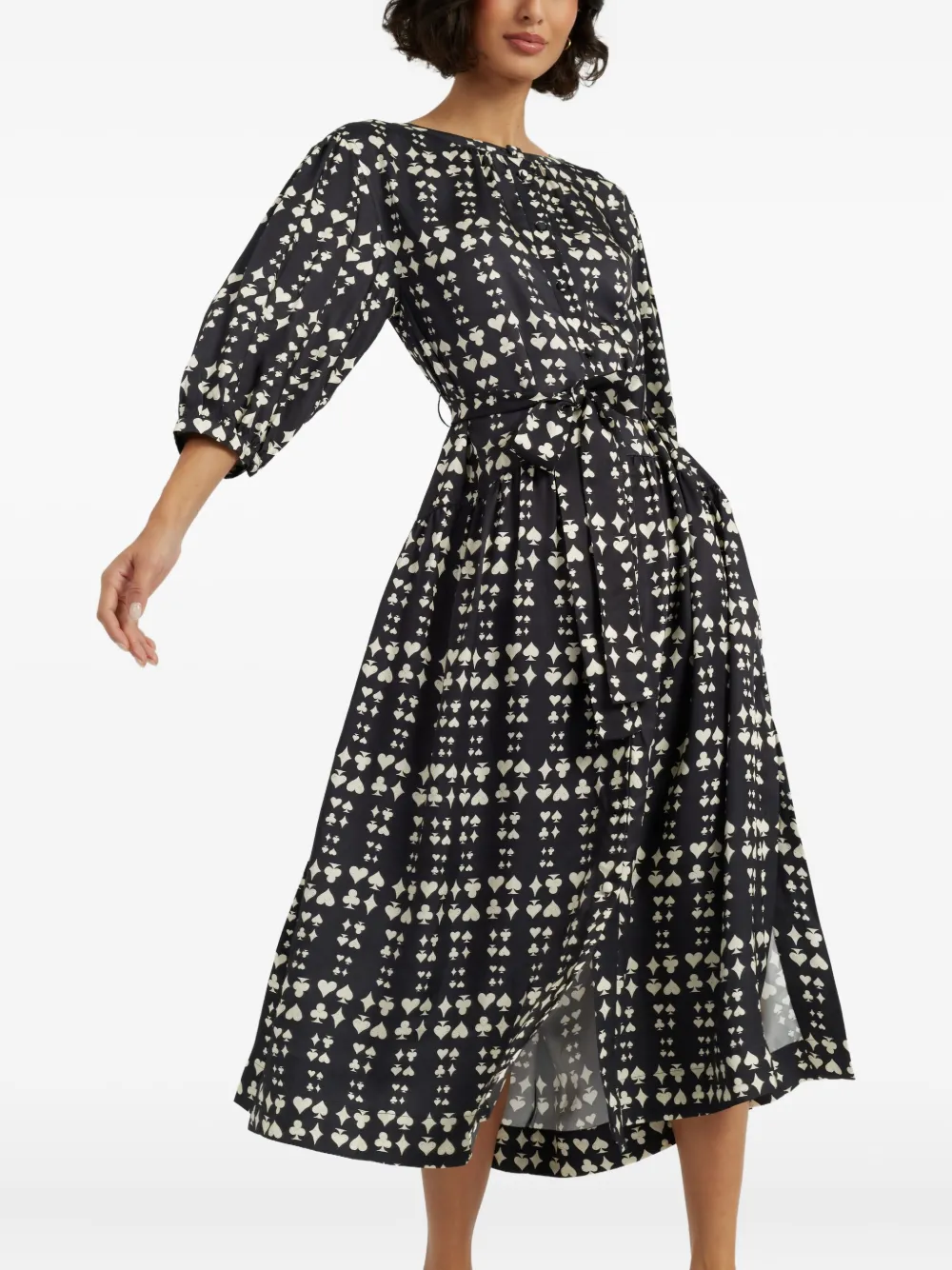 Chinti & Parker Queen Of Hearts Printed Belted Midi Dress In Black