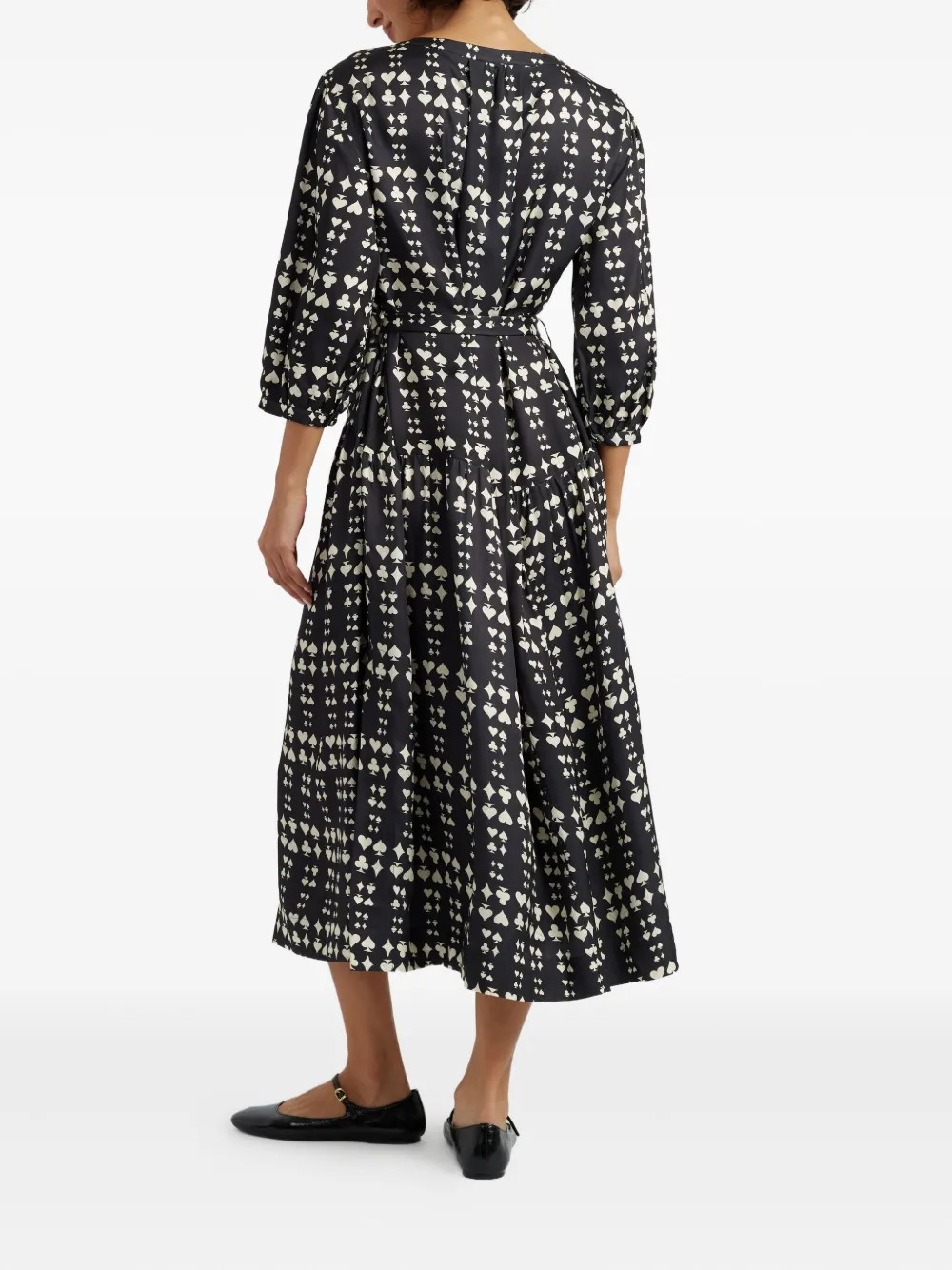 Chinti & Parker Queen Of Hearts Printed Belted Midi Dress In Black