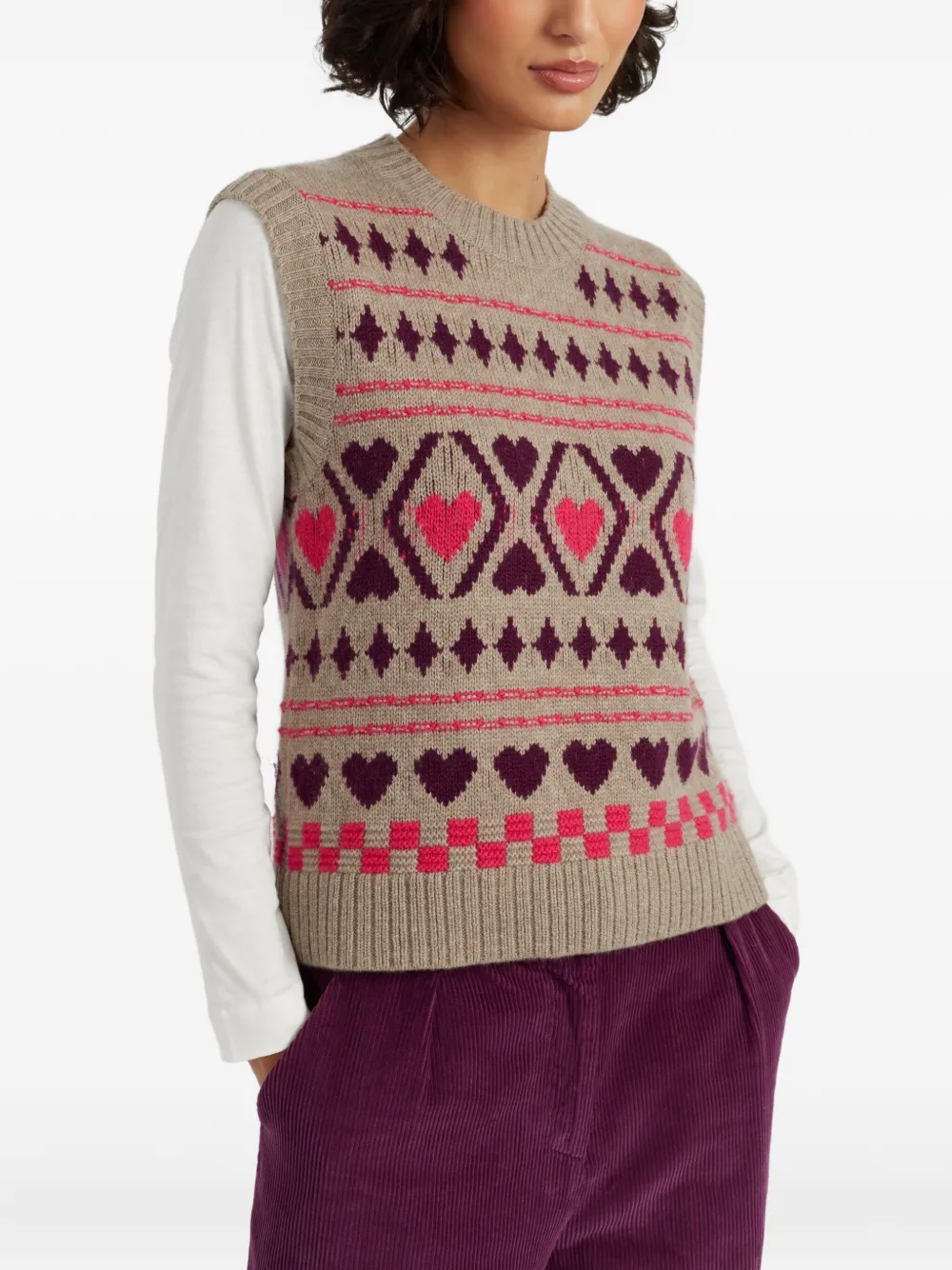 Chinti & Parker Heart-pattern Wool Knit Vest In Brown