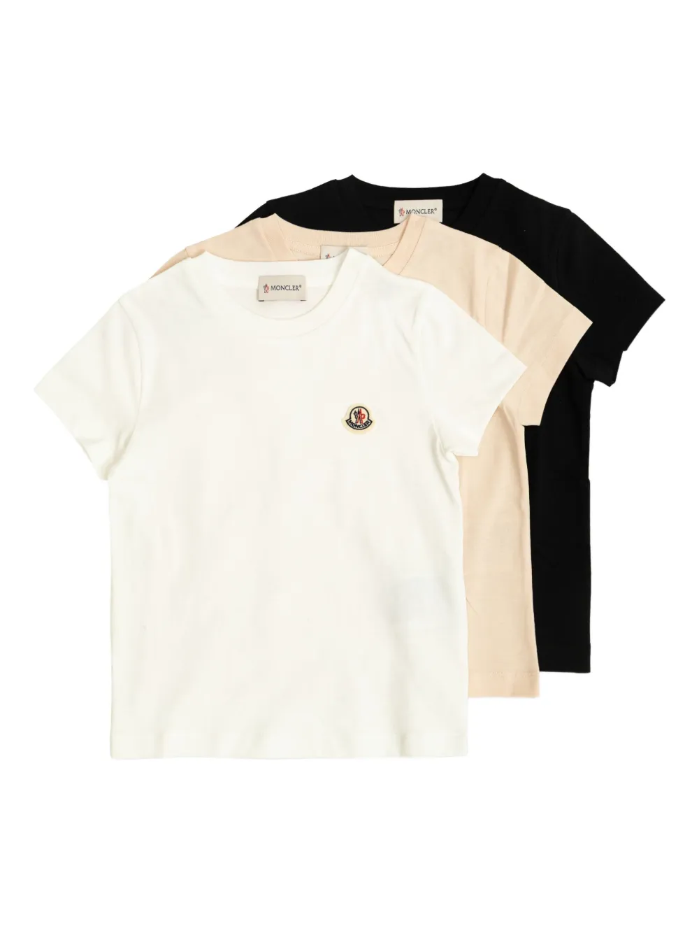Moncler Enfant Drie katoenen T-shirts met logopatch Wit