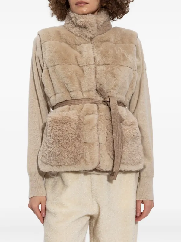 【関税＆送料込み】Moncler 'Joui' Vest Light Beige Joui Faux Fur & Teddy Down Vest - Vests for