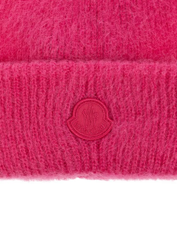 Moncler logo-patch mohair-blend Beanie Pink FARFETCH IN