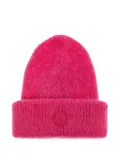 Moncler logo-patch mohair-blend beanie - Pink