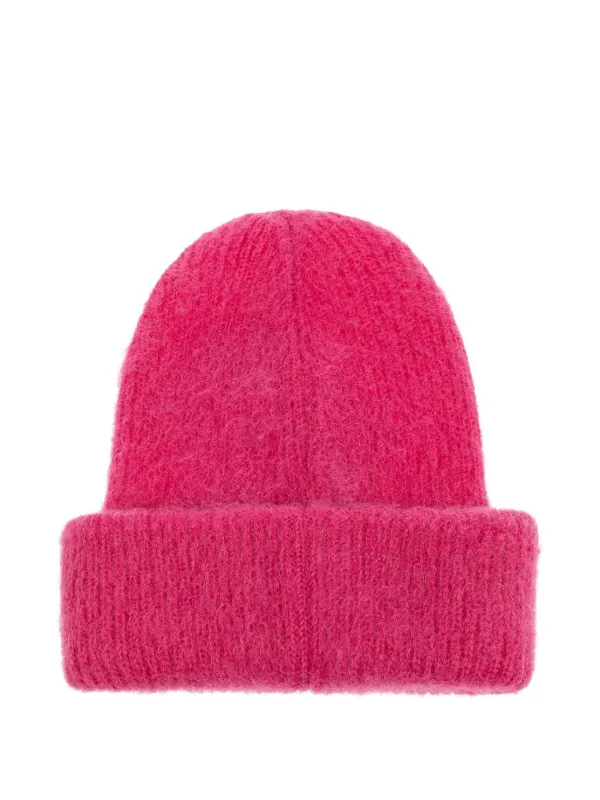 Moncler logo-patch mohair-blend Beanie | Pink | FARFETCH BH