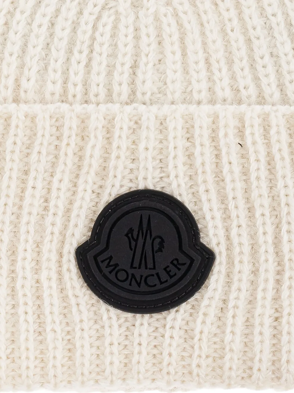 Moncler ribbed logo-patch beanie Wit