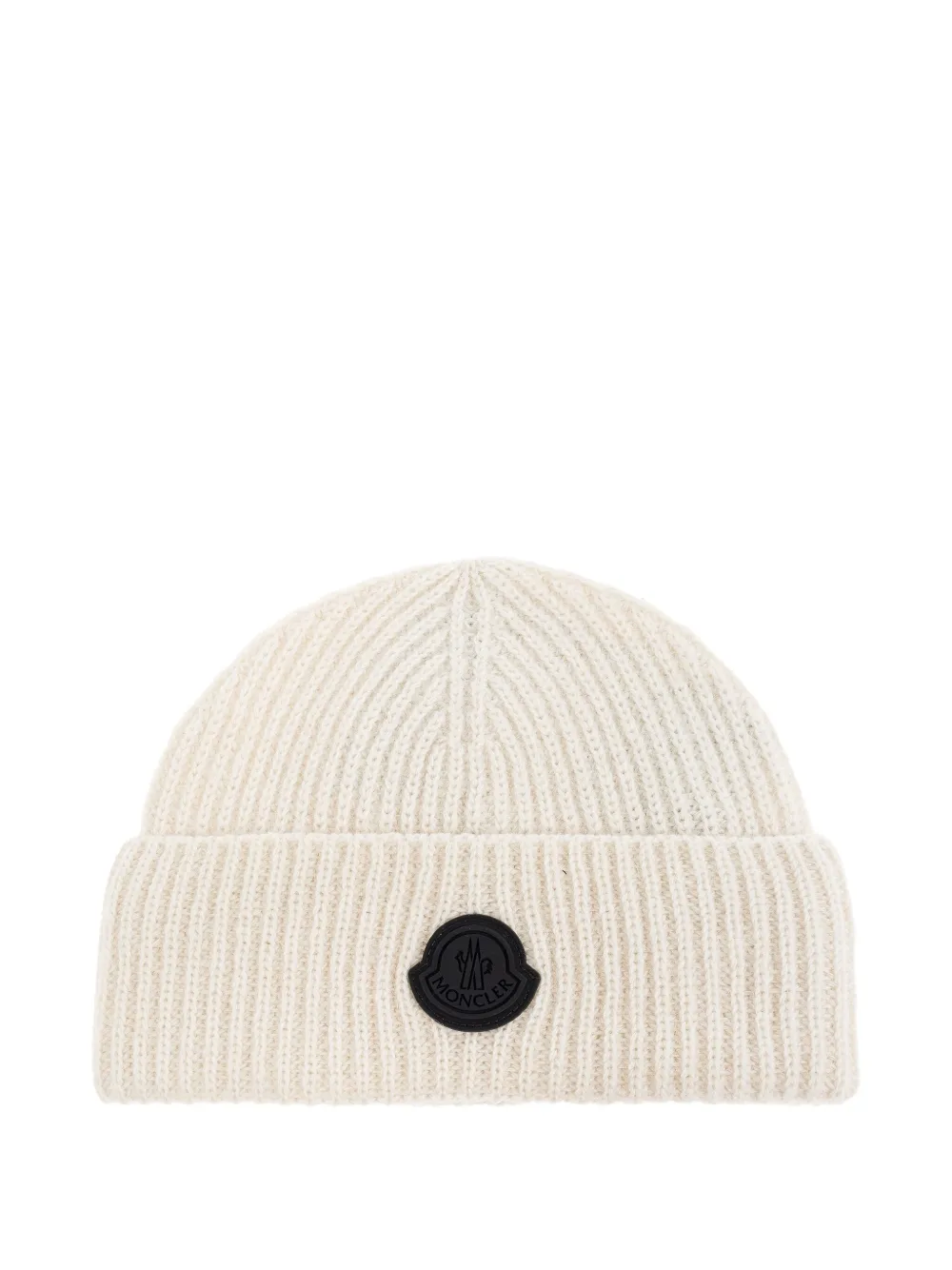 Moncler ribbed logo-patch beanie Wit