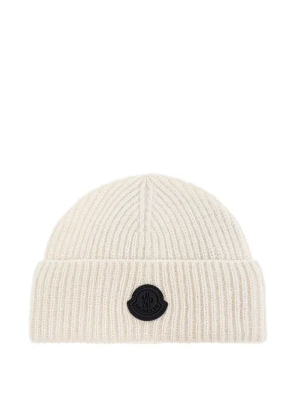 Moncler Ribbed logo-patch Beanie White FARFETCH IN