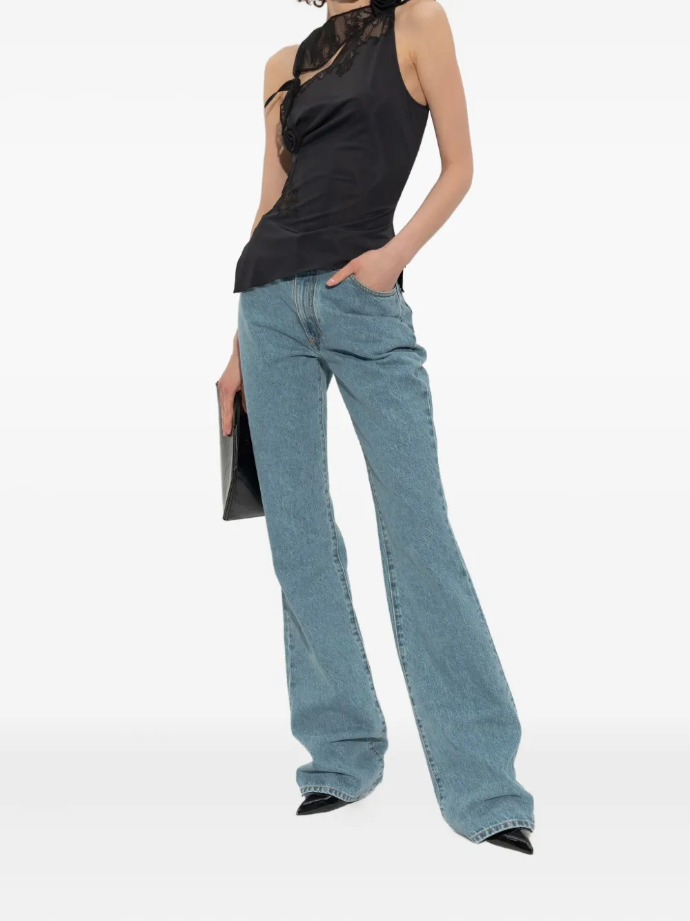 Coperni Gedrapeerde top met kanten vlakken BLACK